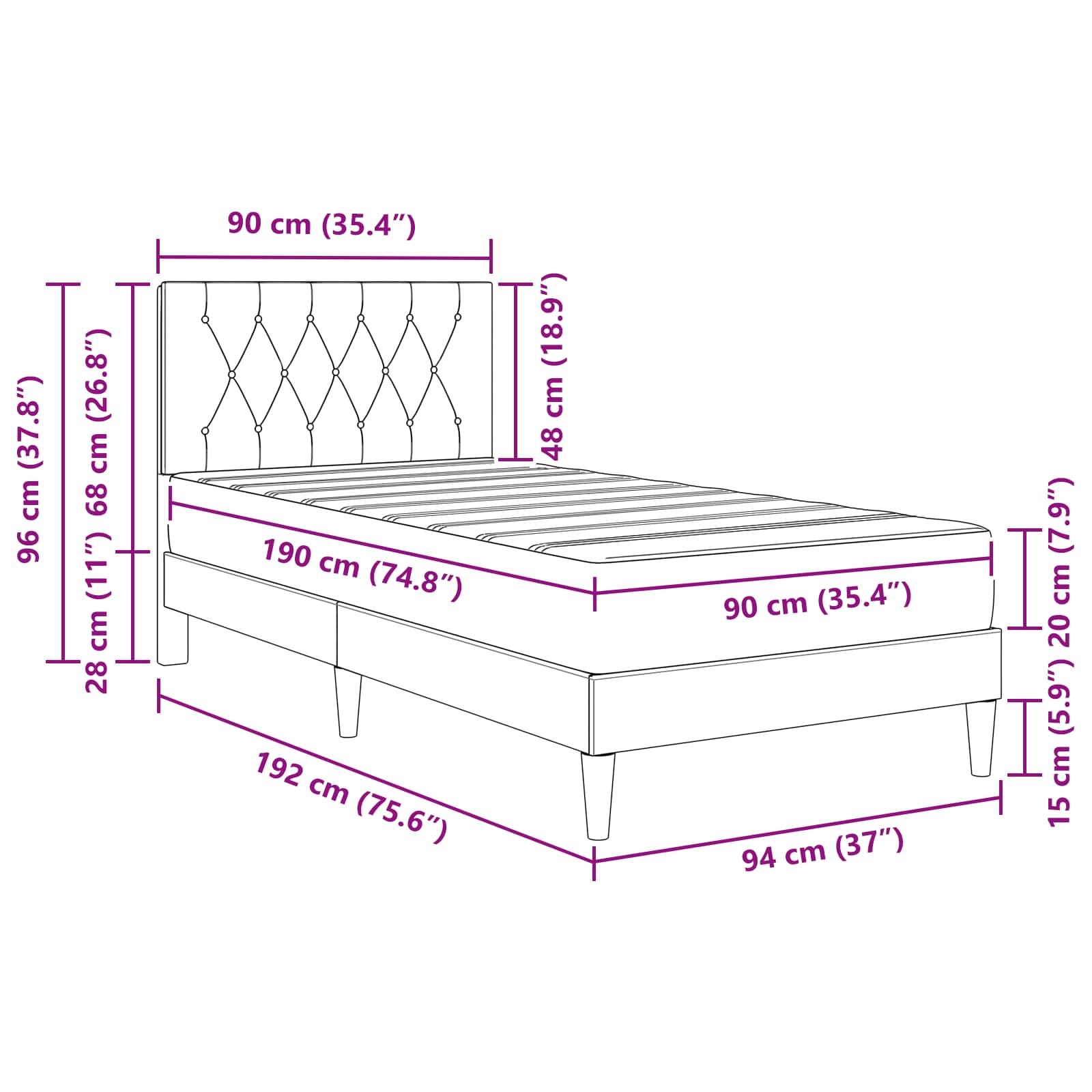 Posteljni okvir z vzmetnico Temno zelena 90 x 190 cm Žamet - slika 11