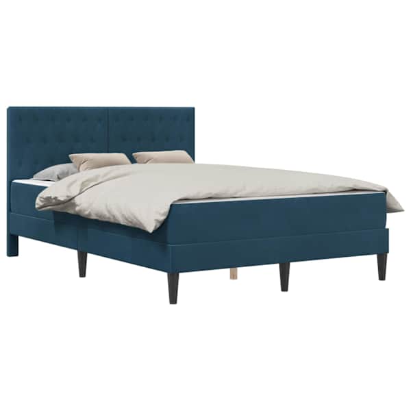 vidaXL Voodiraam madratsiga peaga Sinine 140 x 190 cm Samet