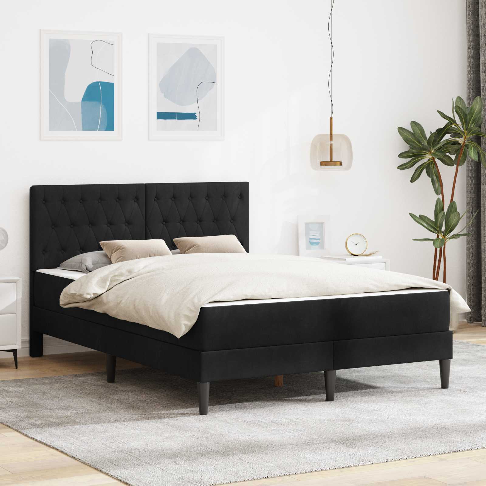 vidaXL Sängynrunko patjalla päätyllä Musta 160 x 200 cm Sametti