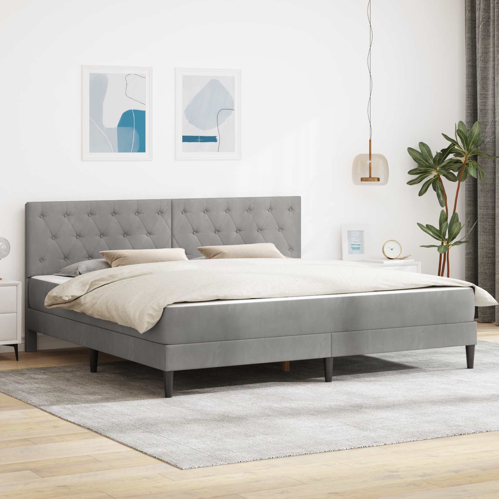 Rám postele s matrací s čelo Světle šedá 200 x 200 cm samet