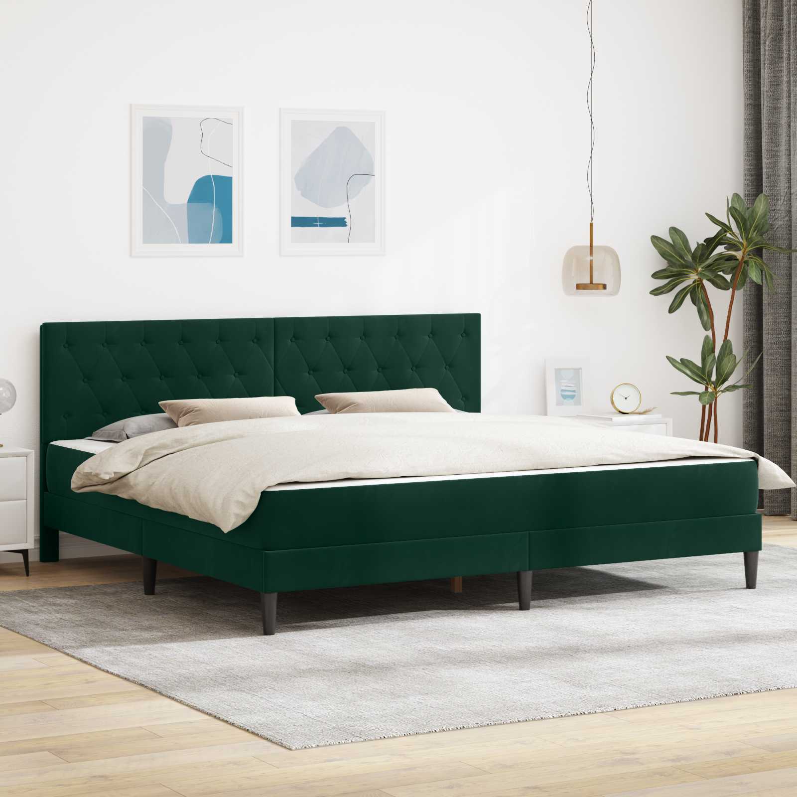 Rám postele s matrací s čelo Tmavě zelená 200 x 200 cm samet