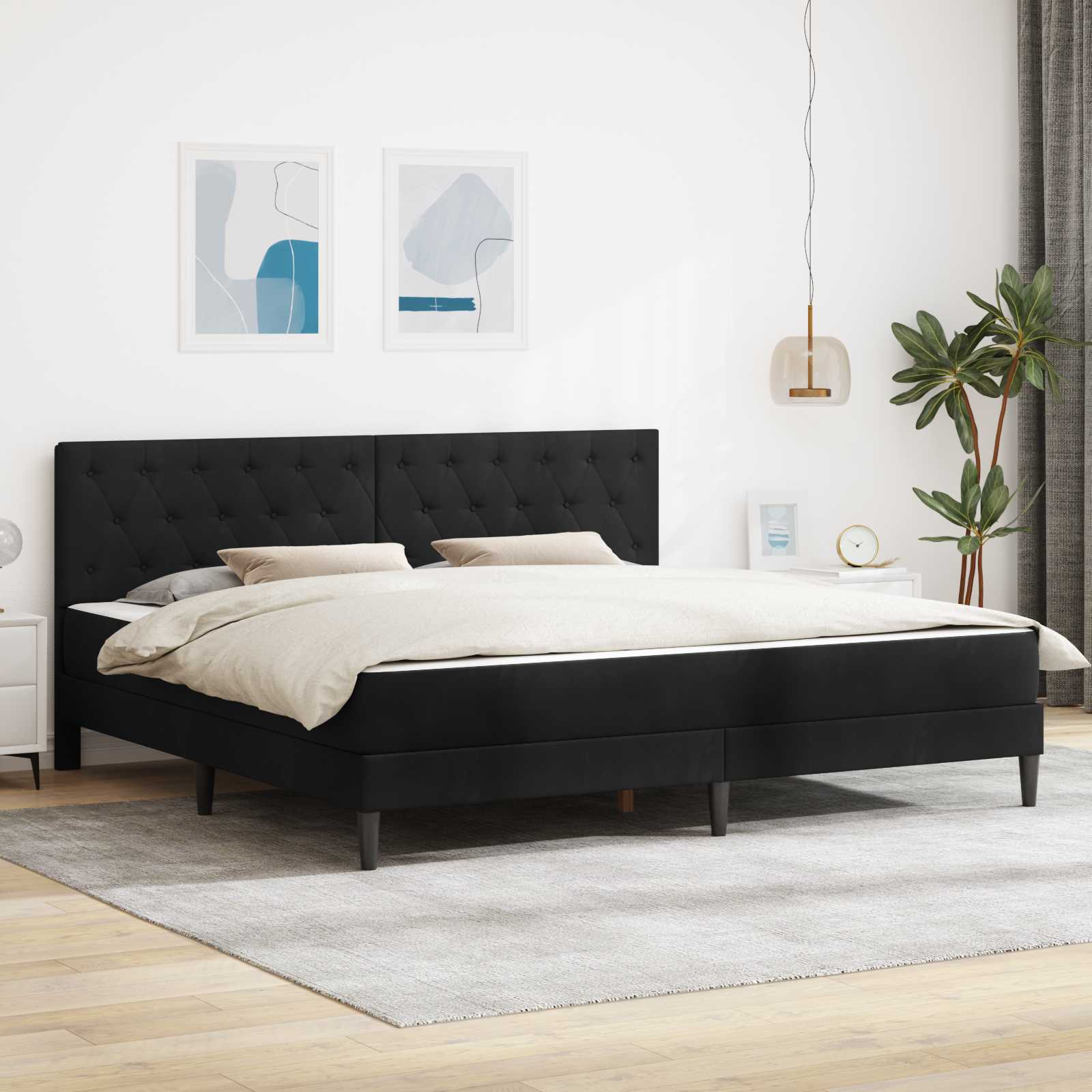 Rám postele s matrací s čelo Černý 200 x 200 cm samet