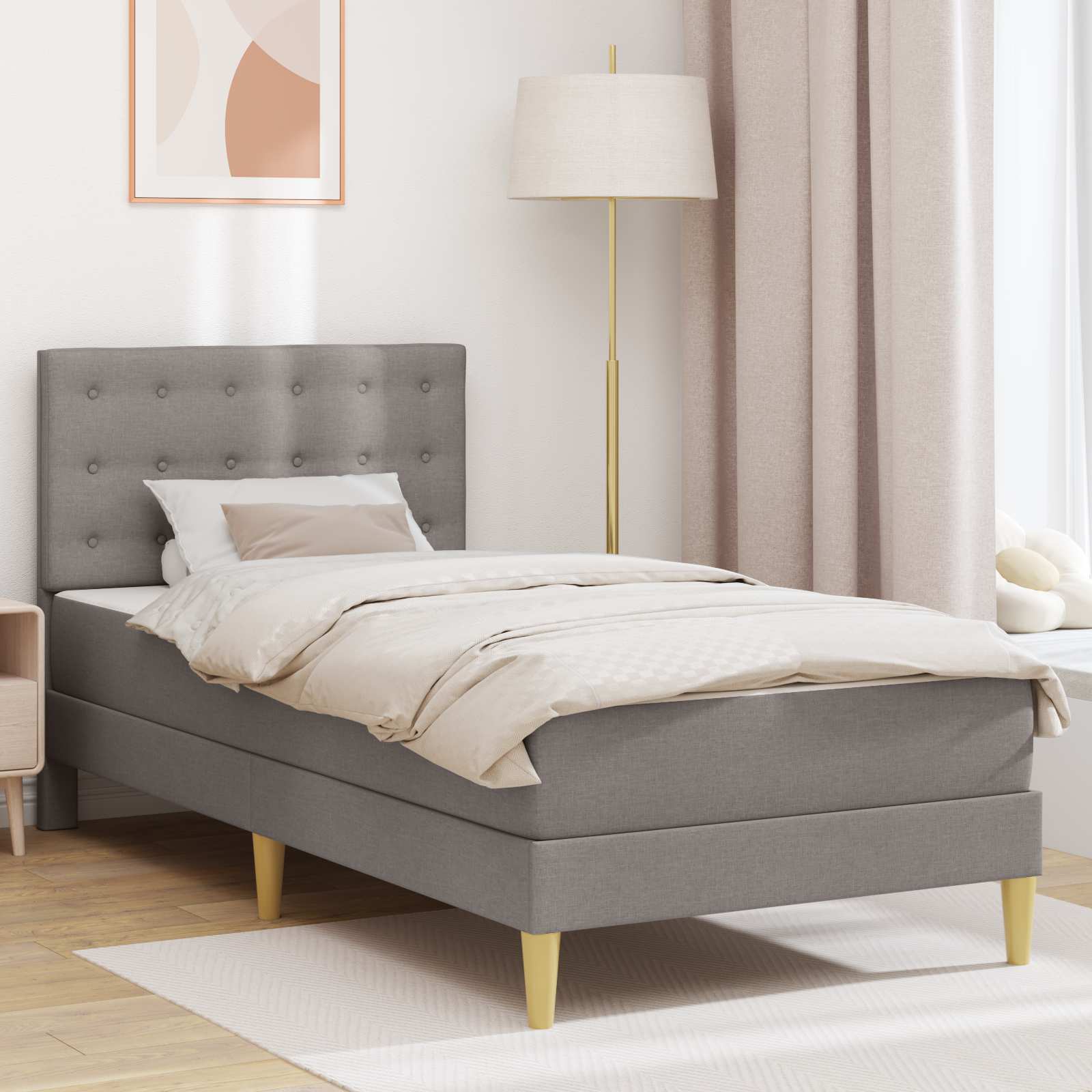 Rám postele s matrací s čelo Taupe 90 x 190 cm textil