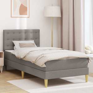 Posteljni okvir z vzmetnico z vzglavjem Taupe 90 x 200 cm blago