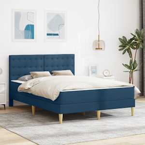 Posteljni okvir z vzmetnico Modra 140 x 190 cm blago
