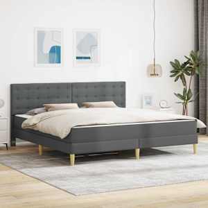 Rám postele s matrací s čelo Tmavě šedá 200 x 200 cm textil - obrázek 1