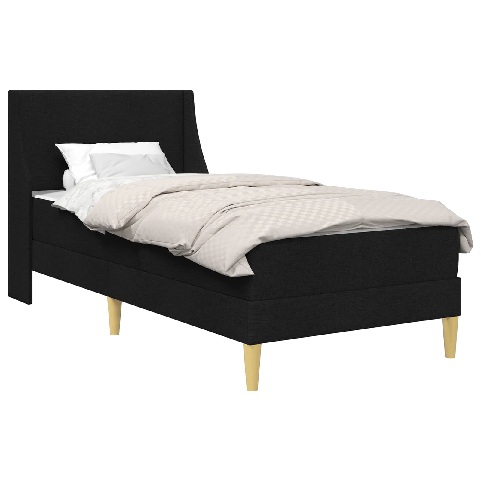 Posteljni okvir z vzmetnico z vzglavjem Črna 90 x 190 cm blago - slika 2