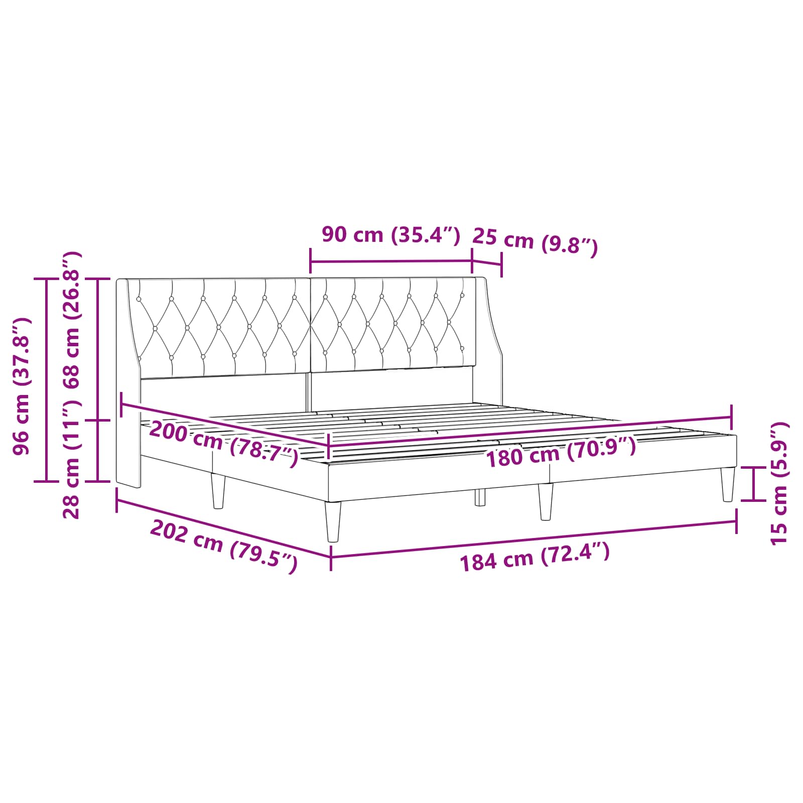 vidaXL Bettgestell mit Matratze mit Kopfteil Schwarz 180 x 200 cm Samt – Bild 11