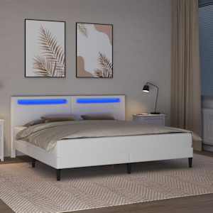 Rám postele s LED pásky s čelo Bílá 180 x 200 cm Umělá kůže - obrázek 4