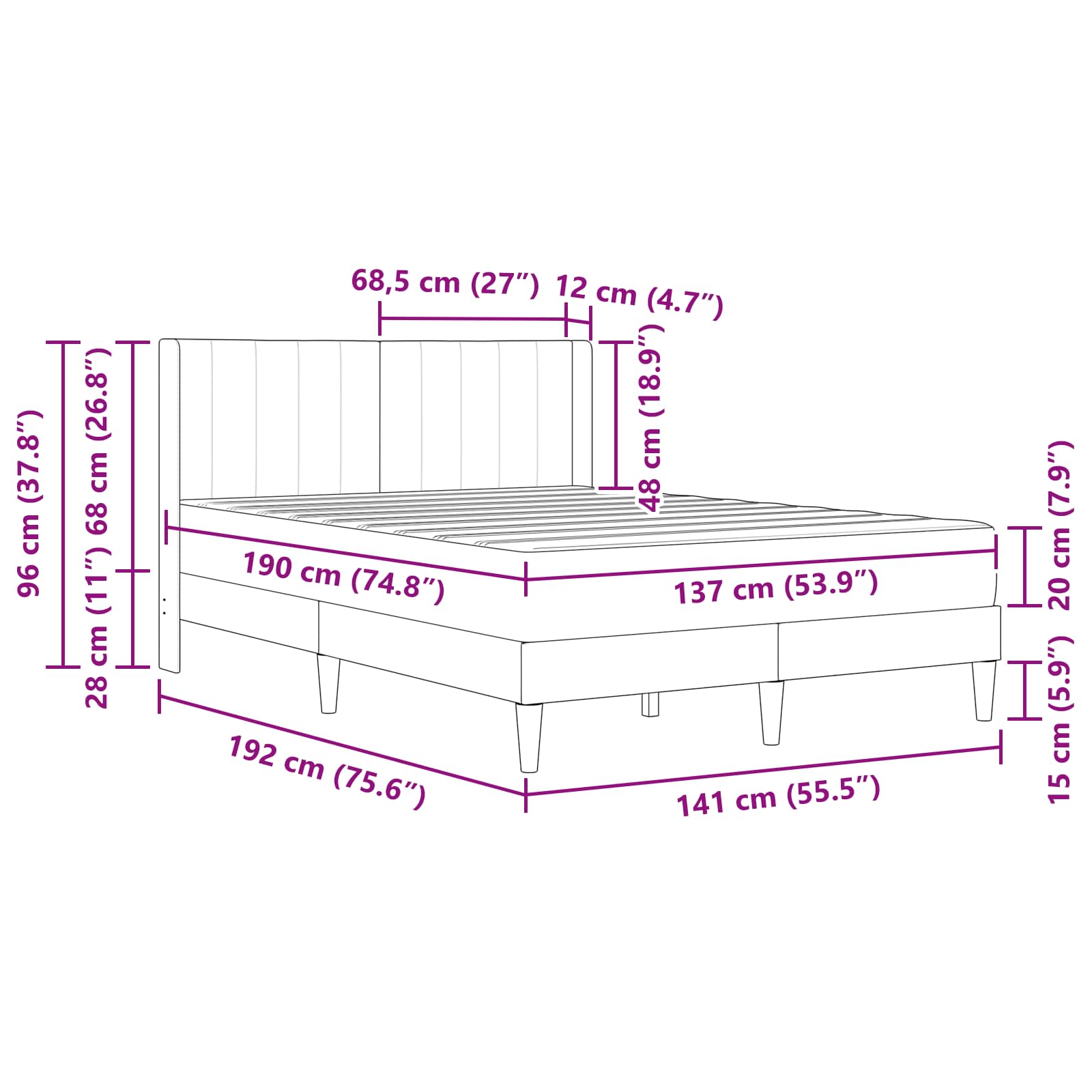vidaXL Bettgestell mit Matratze Dunkelgrau 137 x 190 cm Samt – Bild 11