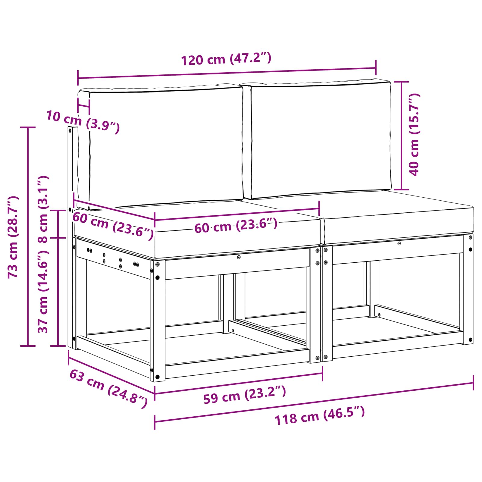 2 Stuk Buiten Midden Sofa Massief Acaciahout Wit image 7