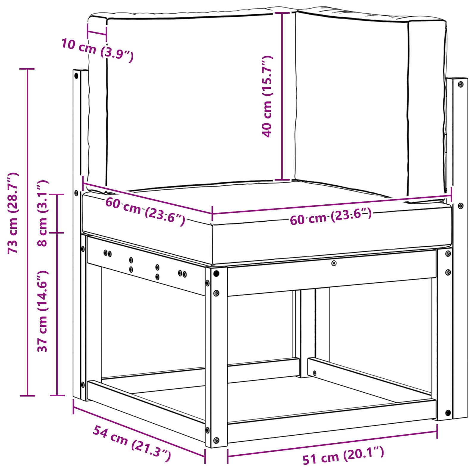 Buiten Hoek Sofa Massief Acaciahout Wit image 7
