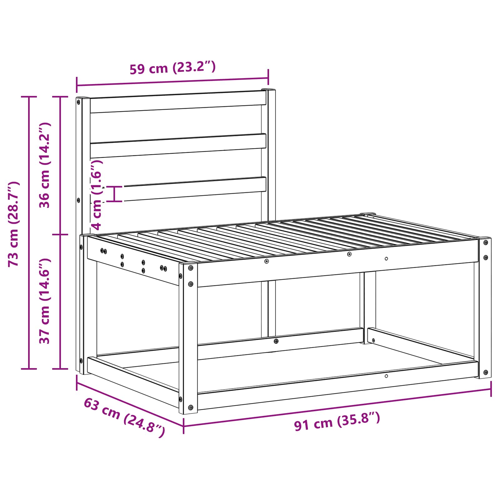 Buiten Eind Sofa Wit 91 x 63 x 73 cm Massief Acaciahout image 7