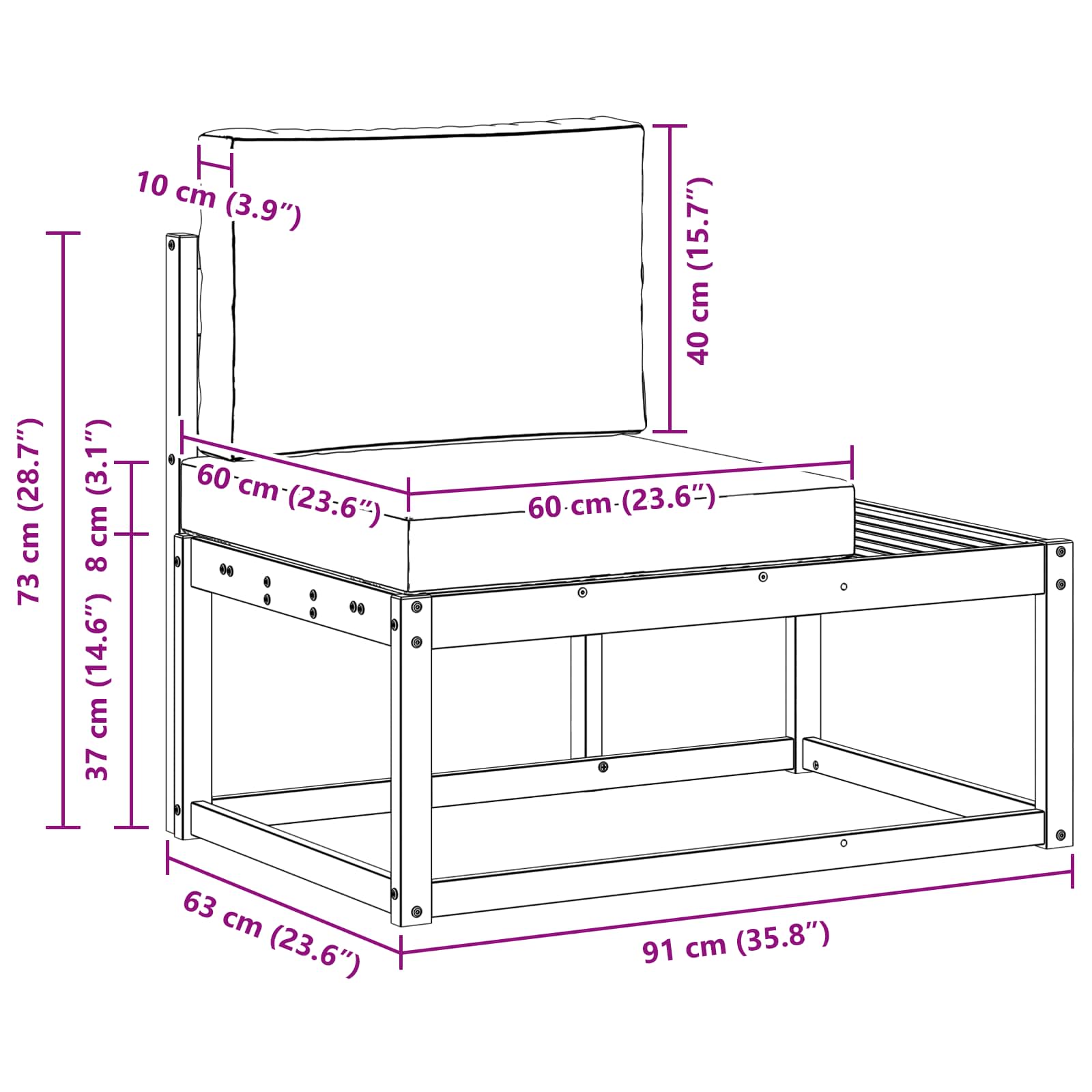Buiten Eind Sofa Wit 91 x 63 x 73 cm Massief Acaciahout image 7