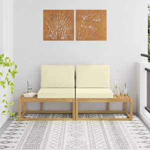 Zunanji končni kavč z blazino 2 Kos Bela Masiven les akacije