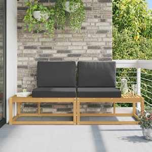 Zunanji končni kavč z blazino 2 Kos Bela Masiven les akacije