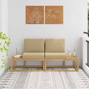 Zunanji končni kavč z blazino 2 Kos Bela Masiven les akacije