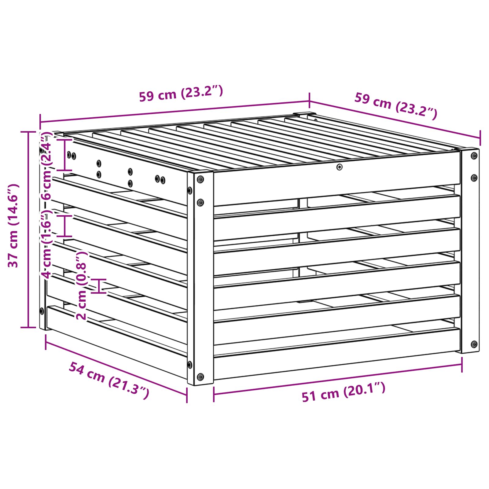 Buiten Voetenbank Massief Acaciahout Wit 59 x 59 x 37 cm image 6