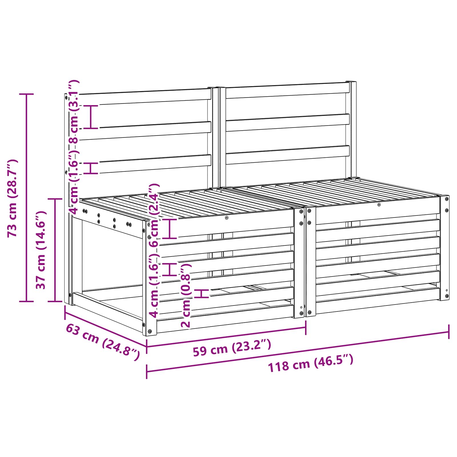 2 Stuk Buiten Midden Sofa Massief Acaciahout Wit image 7