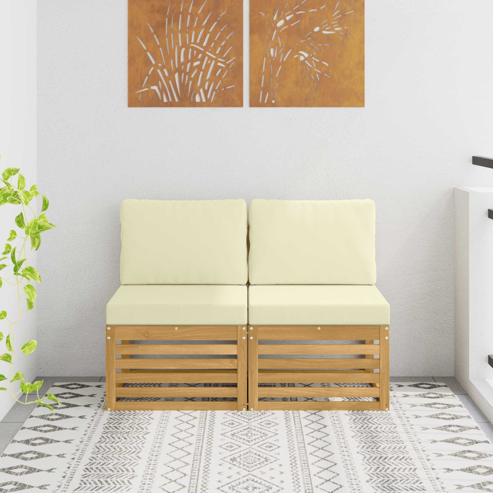 2 Stuk Buiten Midden Sofa Massief Acaciahout Wit image 1