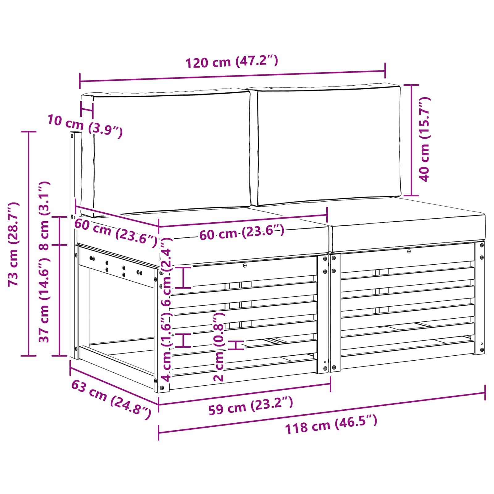 2 Stuk Buiten Midden Sofa Massief Acaciahout Wit image 7