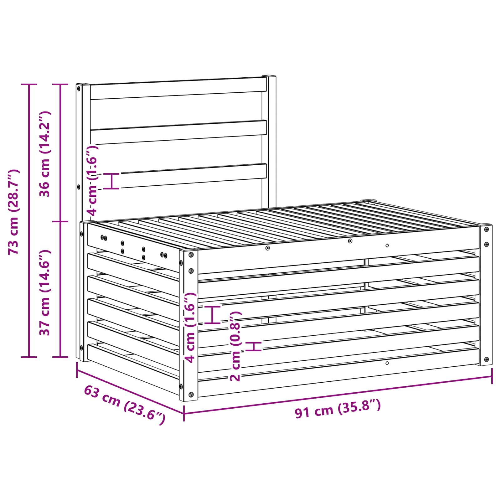 Buiten bankenset Wit 91 x 63 x 73 cm Massief Acaciahout image 8