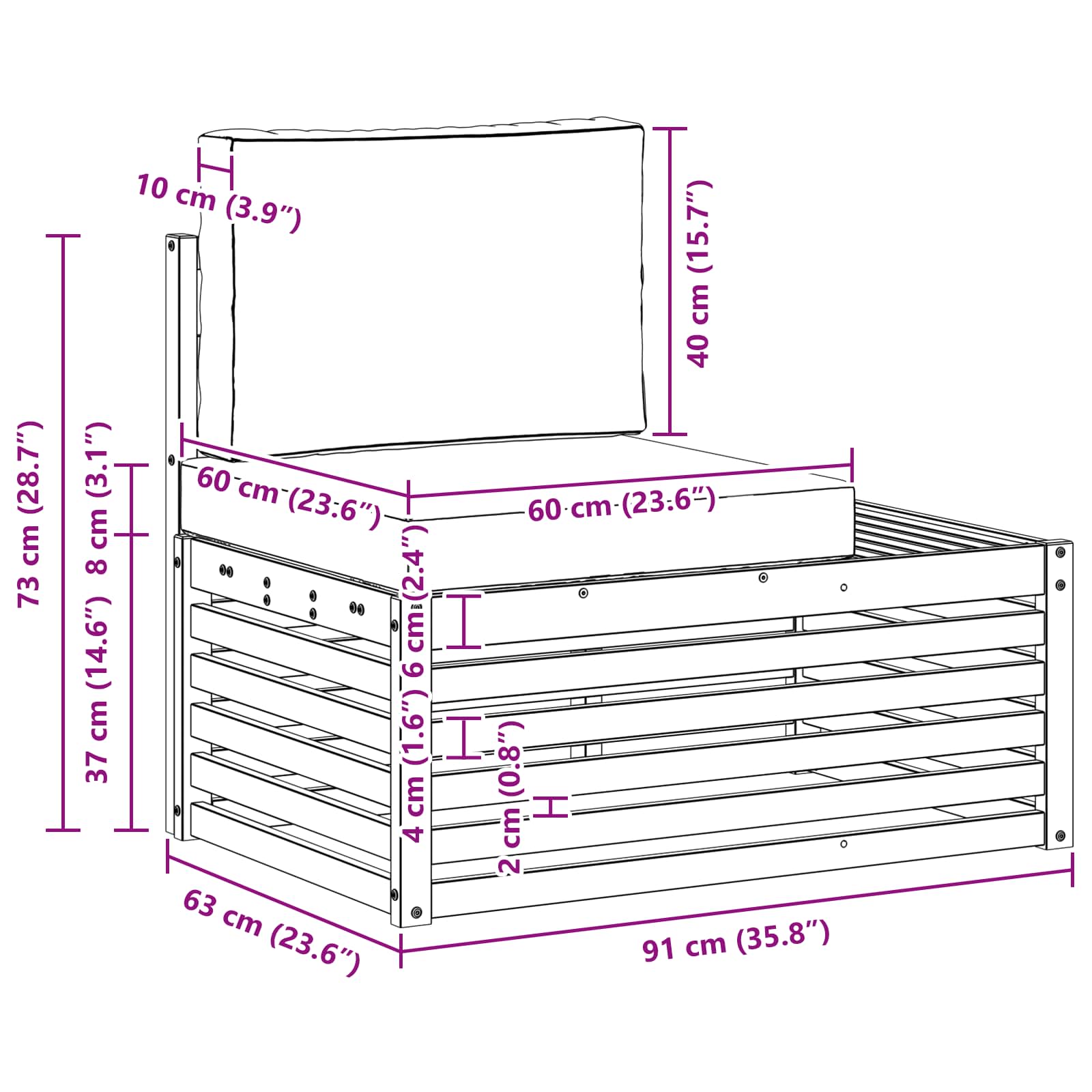 Buiten Eind Sofa Massief Acaciahout Wit image 8