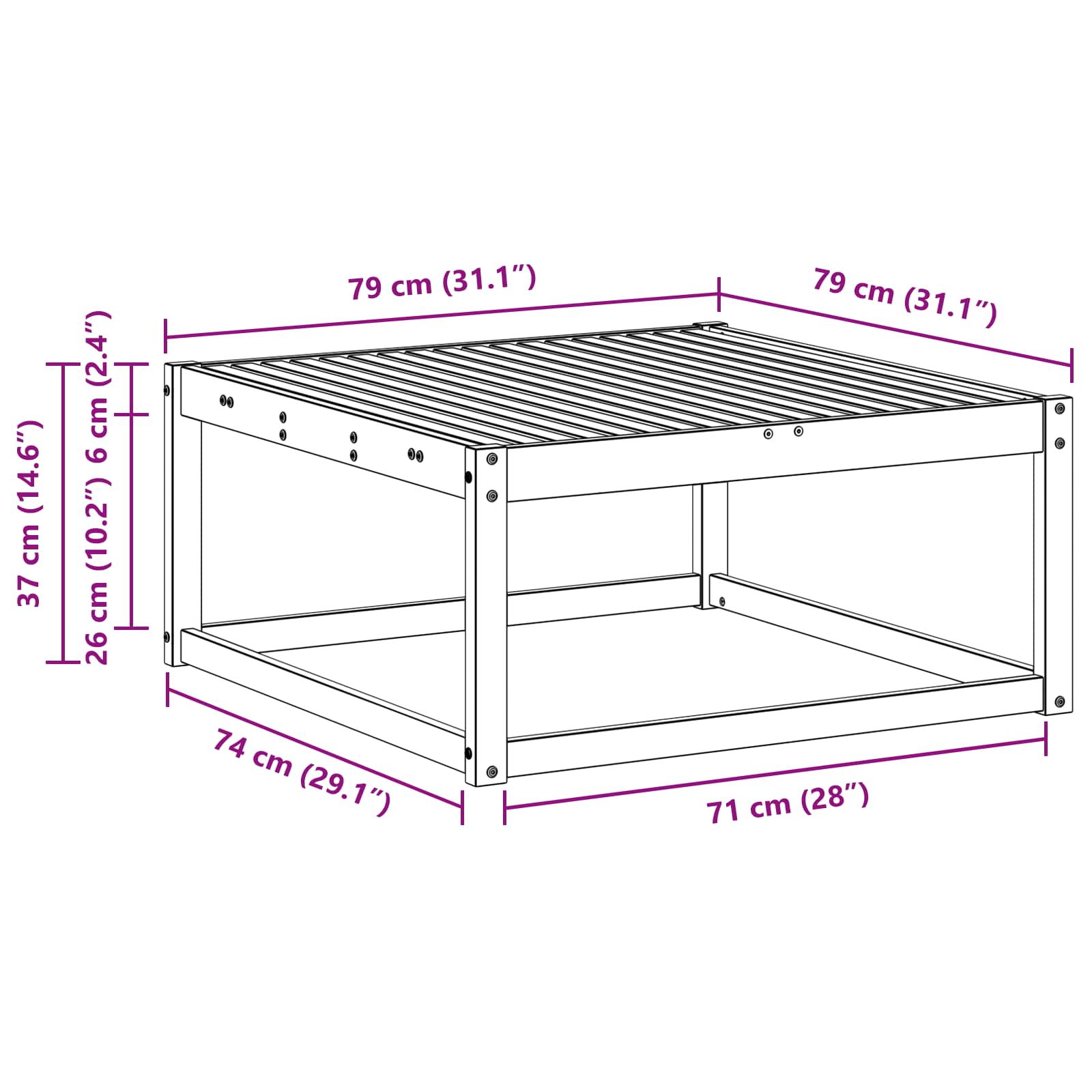 Buiten Voetenbank Massief Acaciahout Wit 79 x 79 x 37 cm image 6