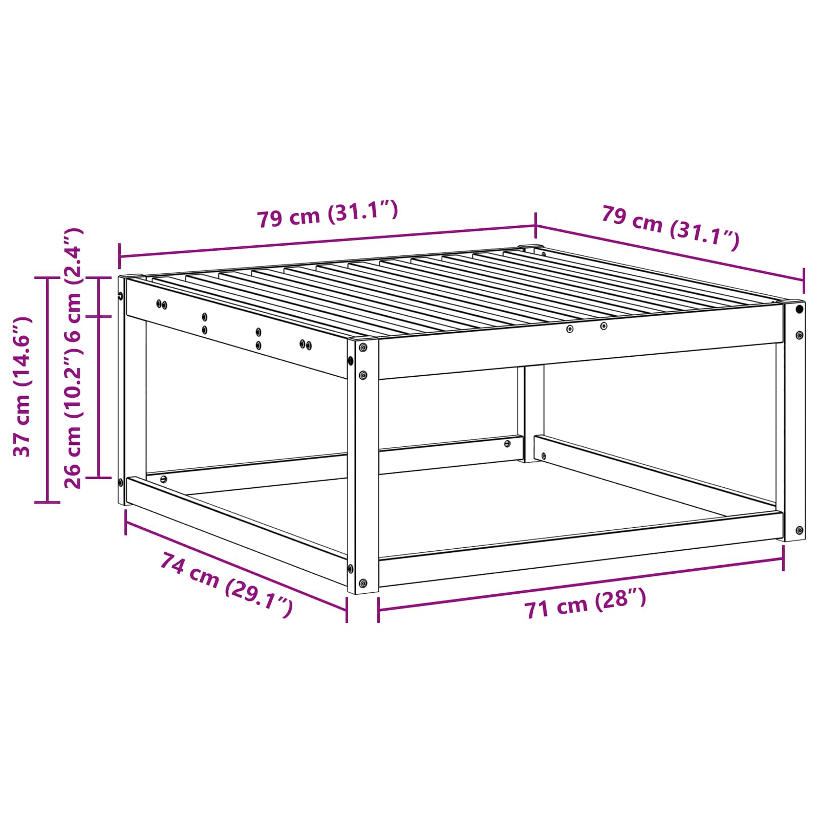 Buiten Voetenbank Massief Acaciahout Wit 79 x 79 x 37 cm image 6