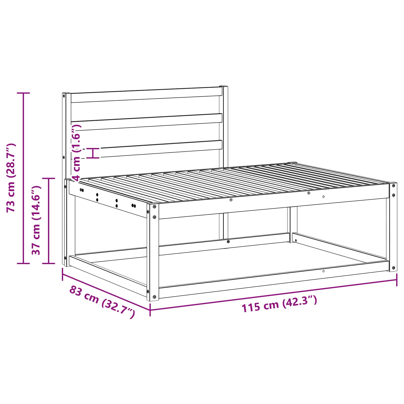 Buiten Eind Sofa Wit 115 x 83 x 73 cm Massief Acaciahout image 9