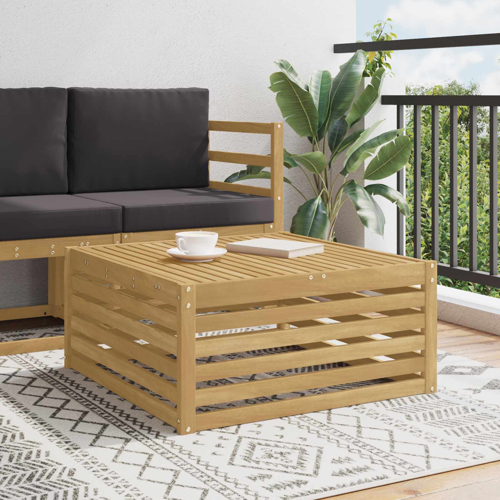 vidaXL Masă de exterior Lemn Solid de Acacia Alb 79 x 79 x 37 cm