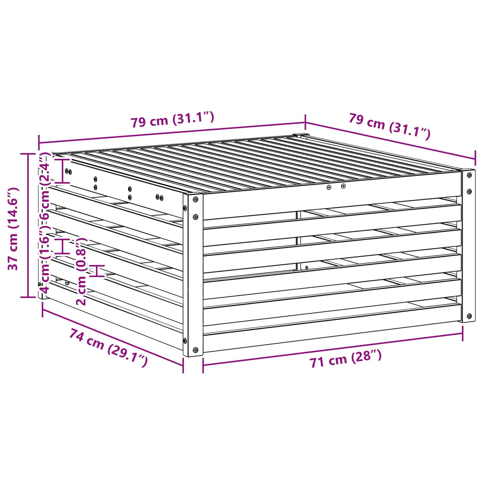 Buiten Tafel Massief Acaciahout Wit 79 x 79 x 37 cm image 6