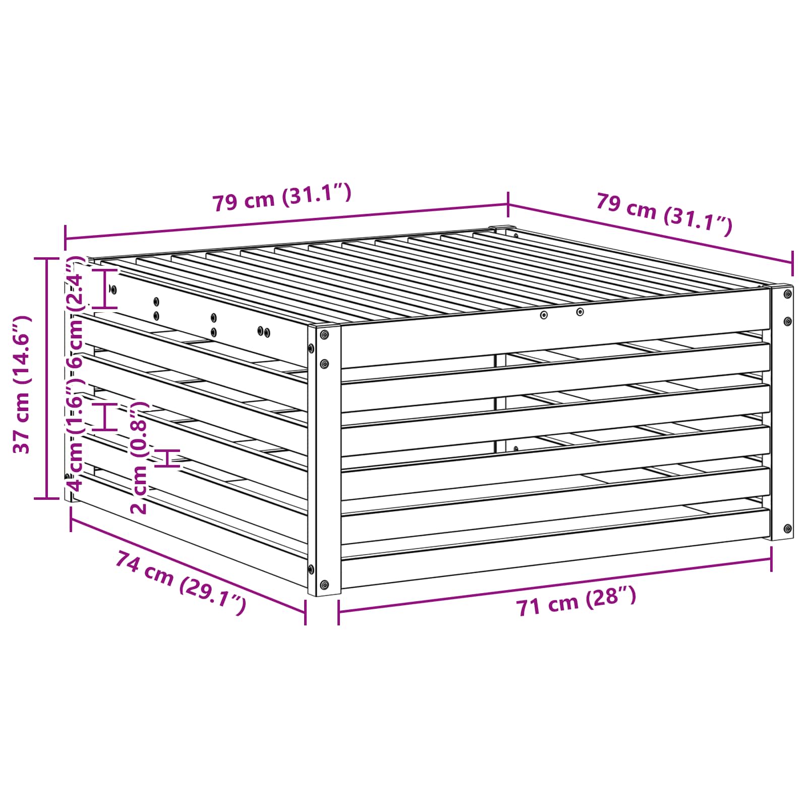 Buiten Voetenbank Massief Acaciahout Wit 79 x 79 x 37 cm image 6
