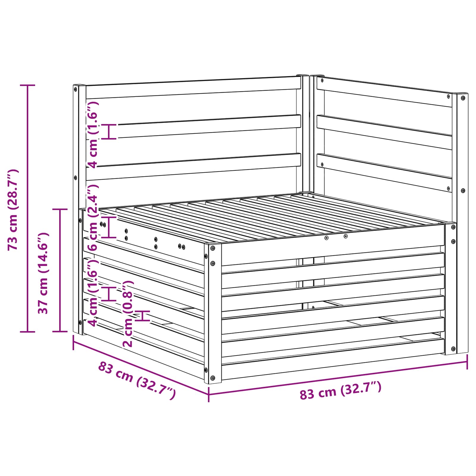 Buiten Hoek Sofa Massief Acaciahout Wit 83 x 83 x 73 cm image 7