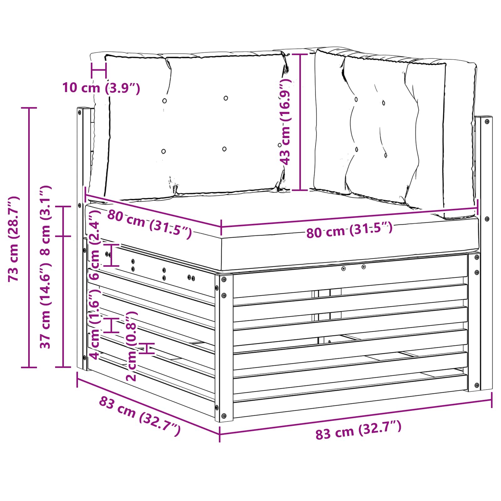 Buiten Hoek Sofa Massief Acaciahout Wit image 7