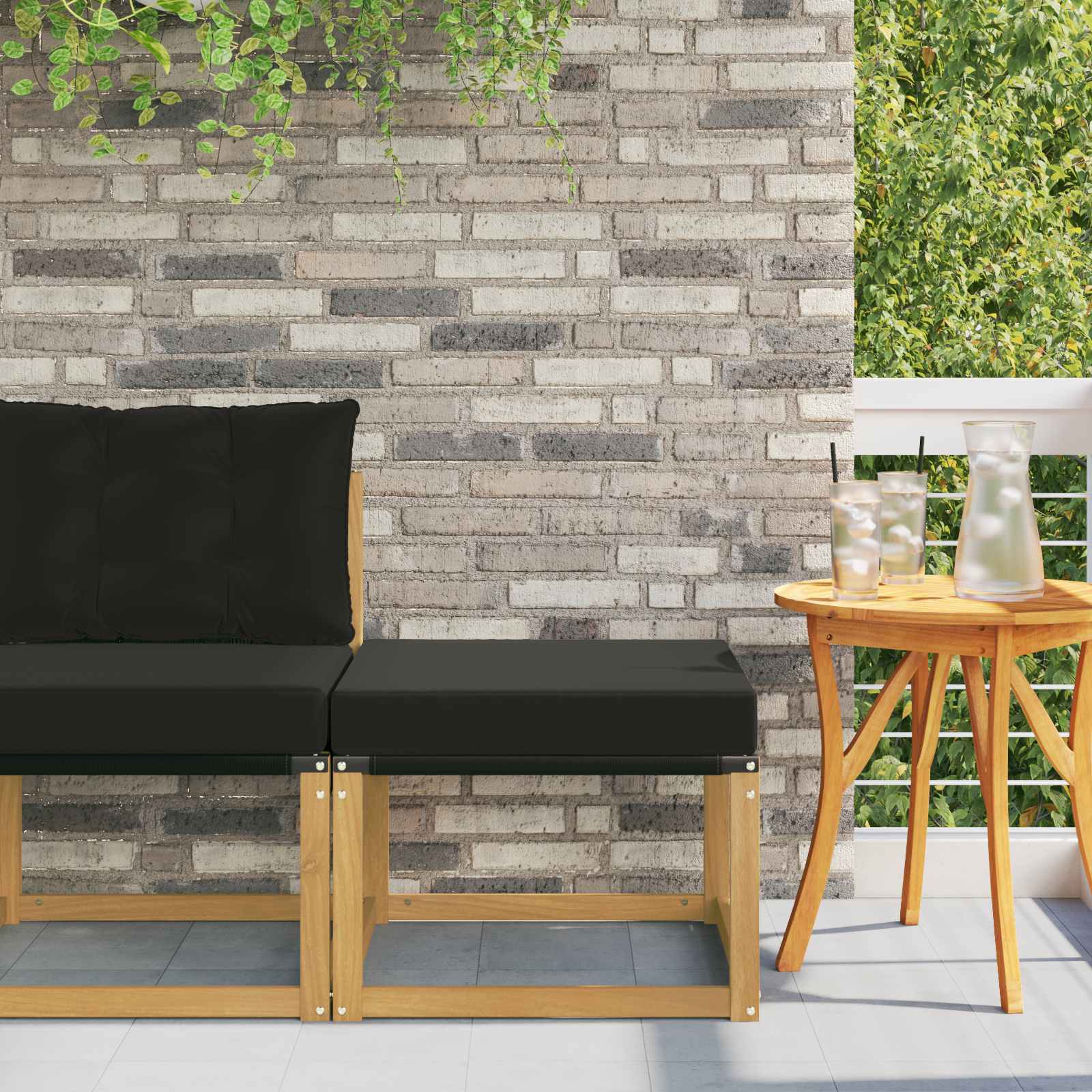 Buiten Voetenbank Massief acaciahout en Textilene Stof Wit image 1