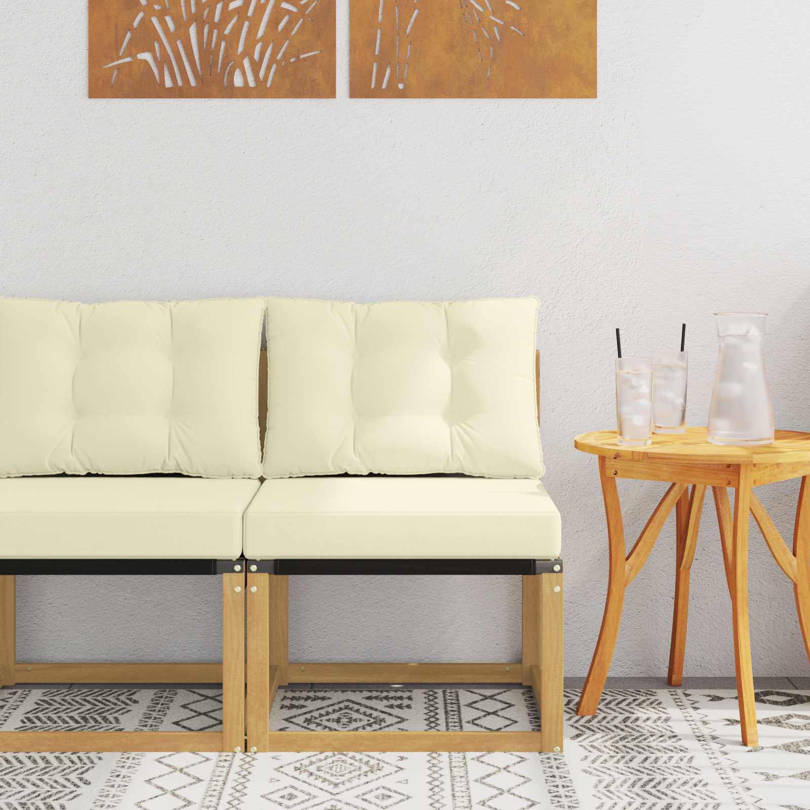 Buiten Midden Sofa Massief acaciahout en Textilene Stof Wit image 1