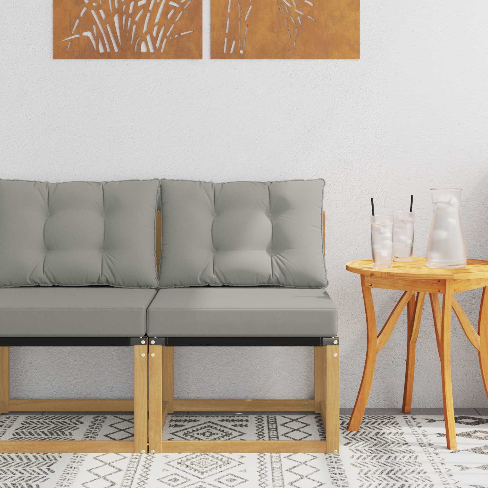 Buiten Midden Sofa Massief acaciahout en Textilene Stof Wit image 1
