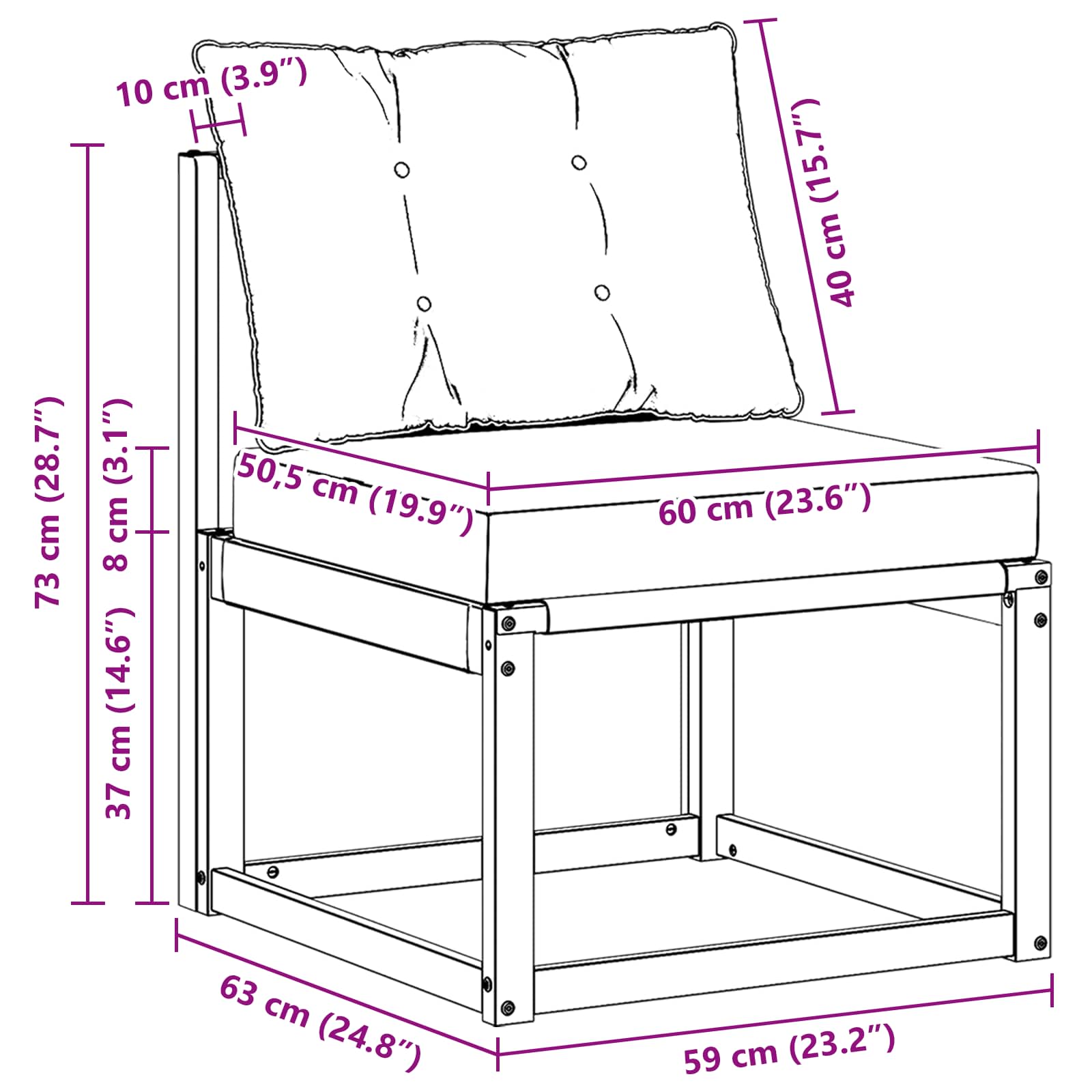 Buiten Midden Sofa Massief acaciahout en Textilene Stof Wit image 9