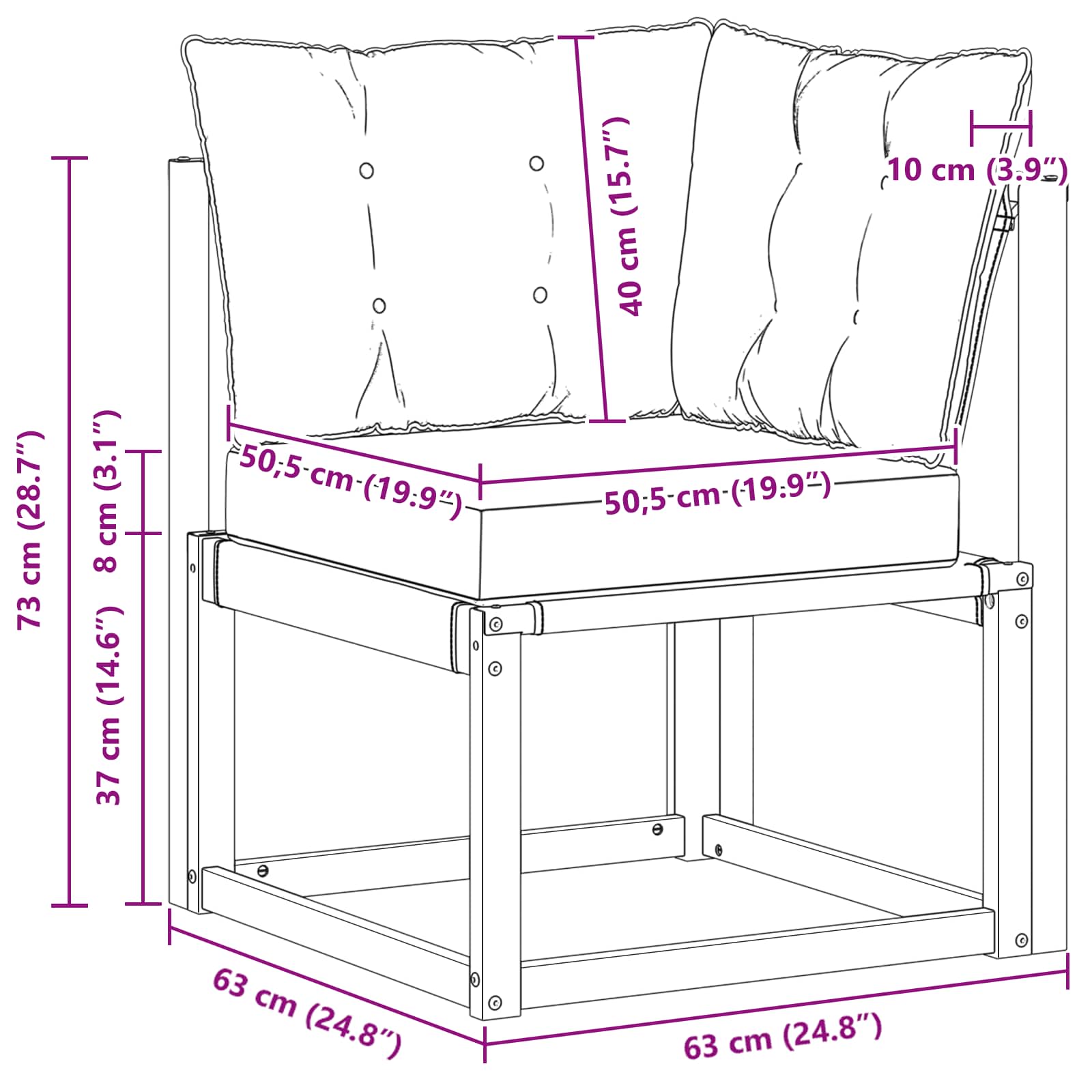 Buiten Hoek Sofa Massief acaciahout en Textilene Stof Wit image 9