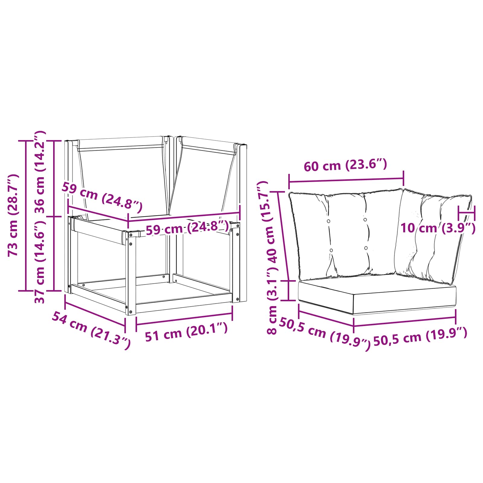 Buiten Hoek Sofa Massief acaciahout en Textilene Stof Wit image 10