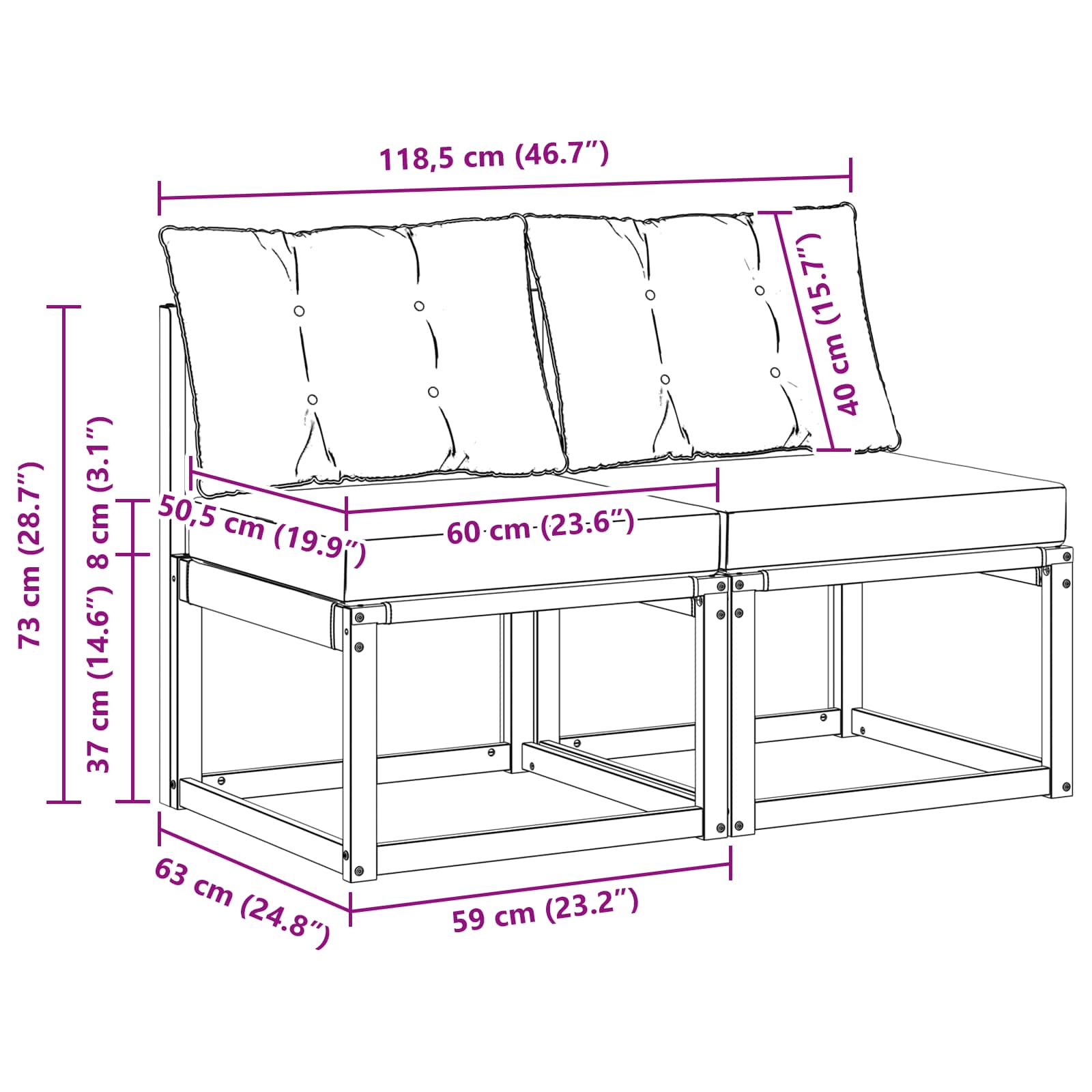 2 Stuk Buiten Midden Sofa Massief acaciahout en Textilene Stof image 9
