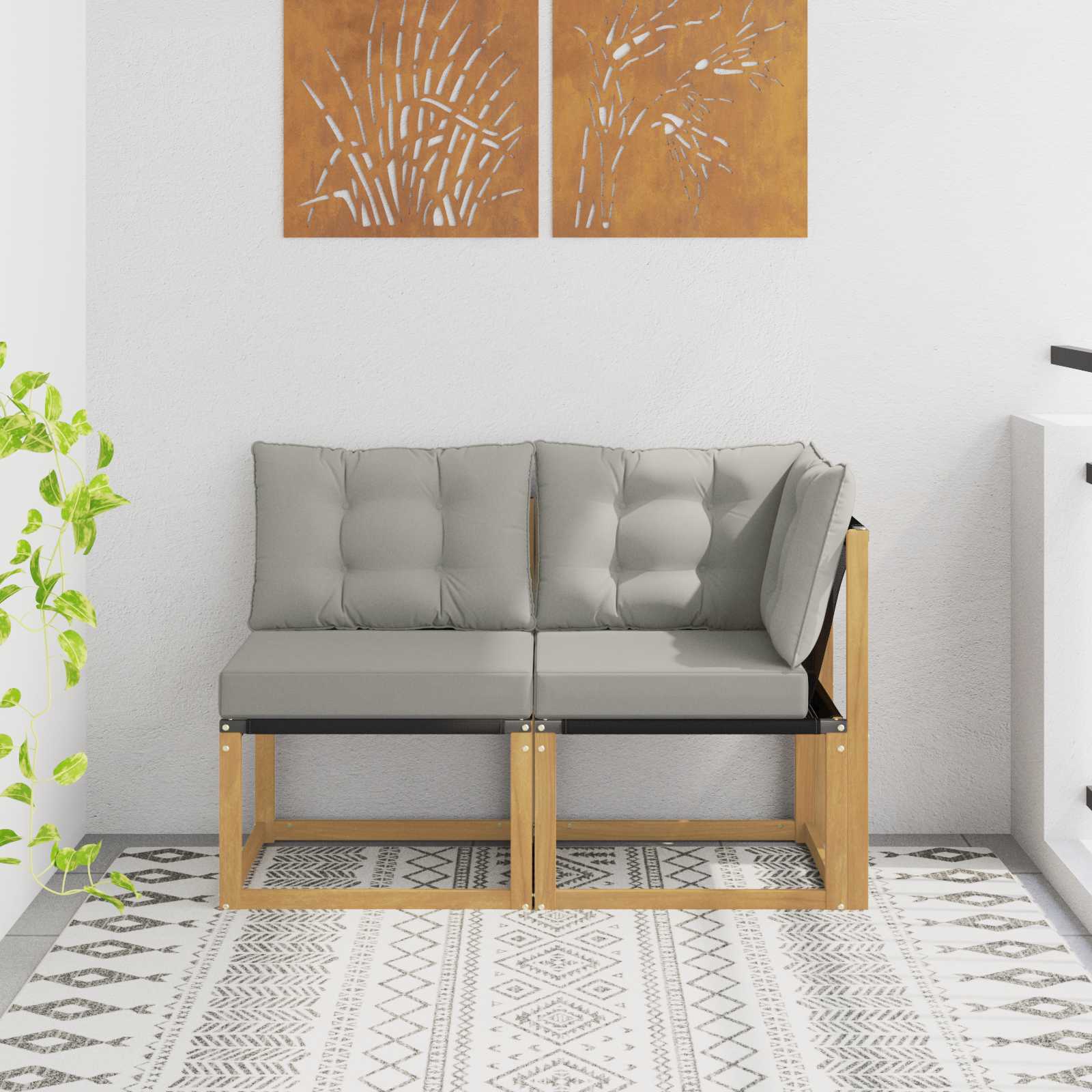 vidaXL Canapea de exterior din mijloc și colț cu pernă 2 Bucată Alb