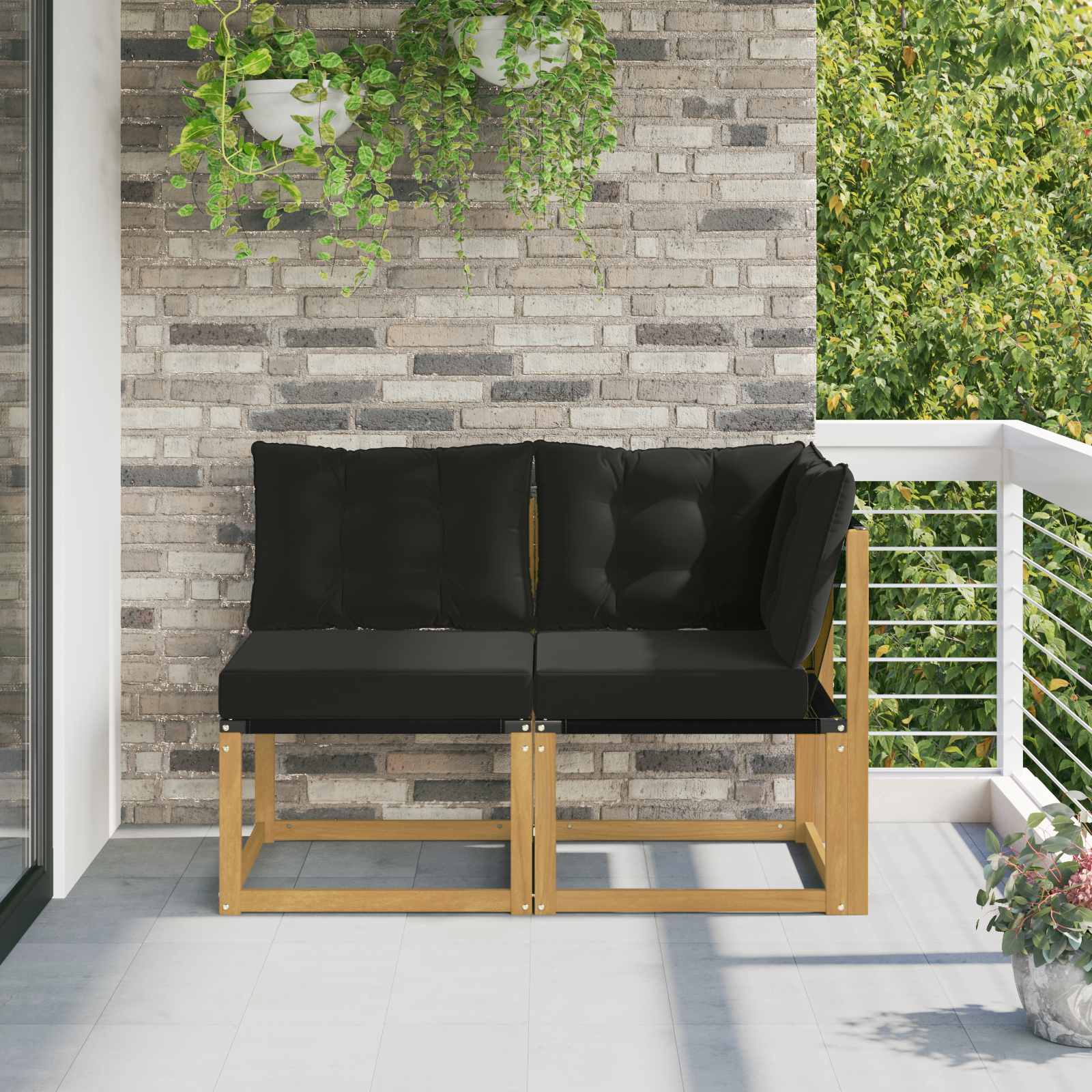 vidaXL Canapea de exterior din mijloc și colț cu pernă 2 Bucată Alb