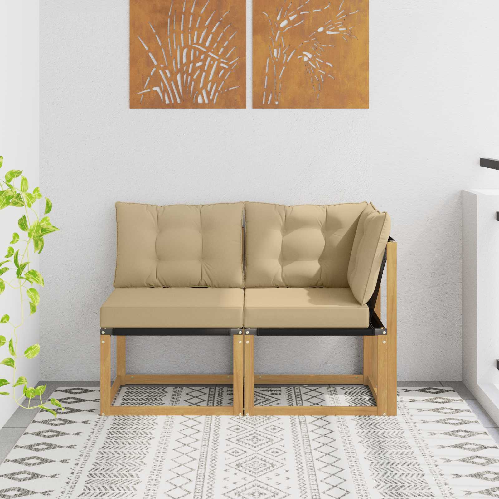 vidaXL Canapea de exterior din mijloc și colț cu pernă 2 Bucată Alb