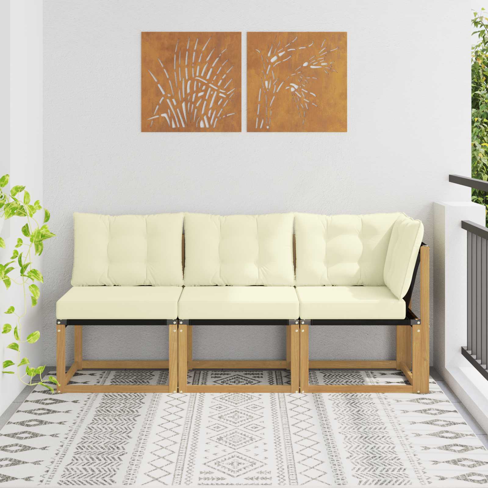 vidaXL Canapea de exterior din mijloc și colț cu pernă 3 Bucată Alb