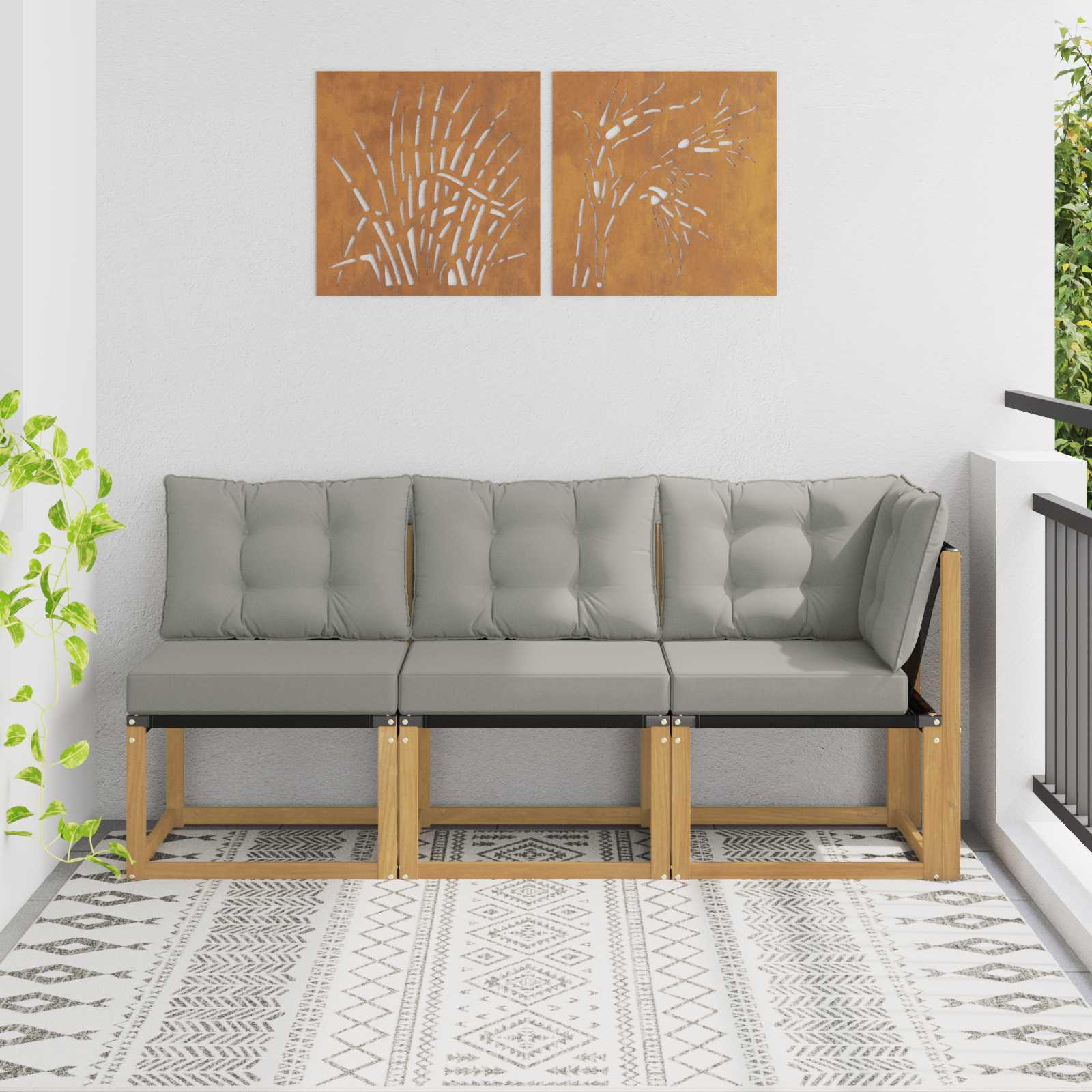 vidaXL Canapea de exterior din mijloc și colț cu pernă 3 Bucată Alb