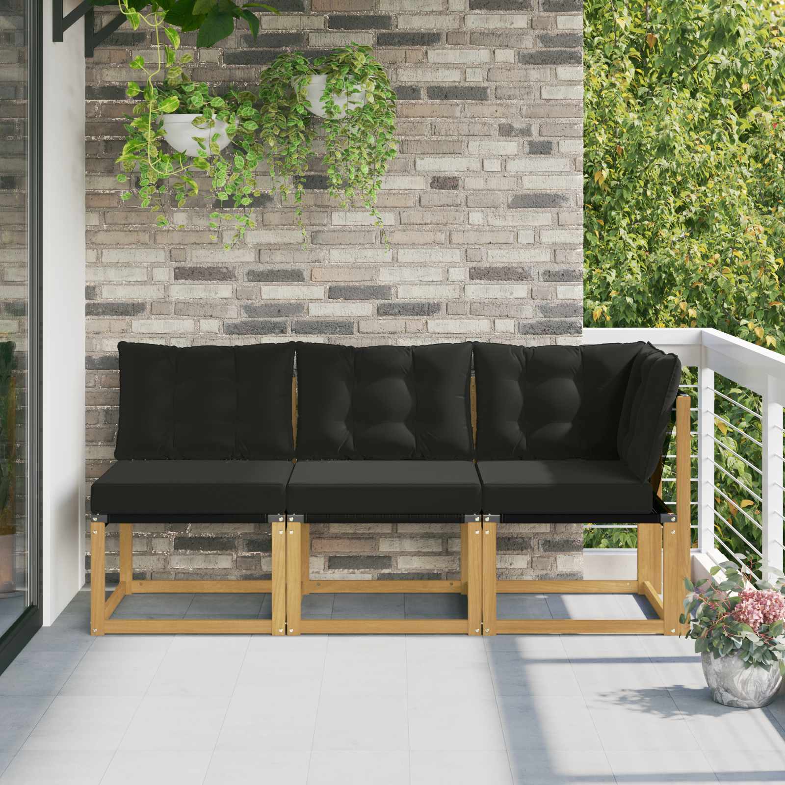 vidaXL Canapea de exterior din mijloc și colț cu pernă 3 Bucată Alb