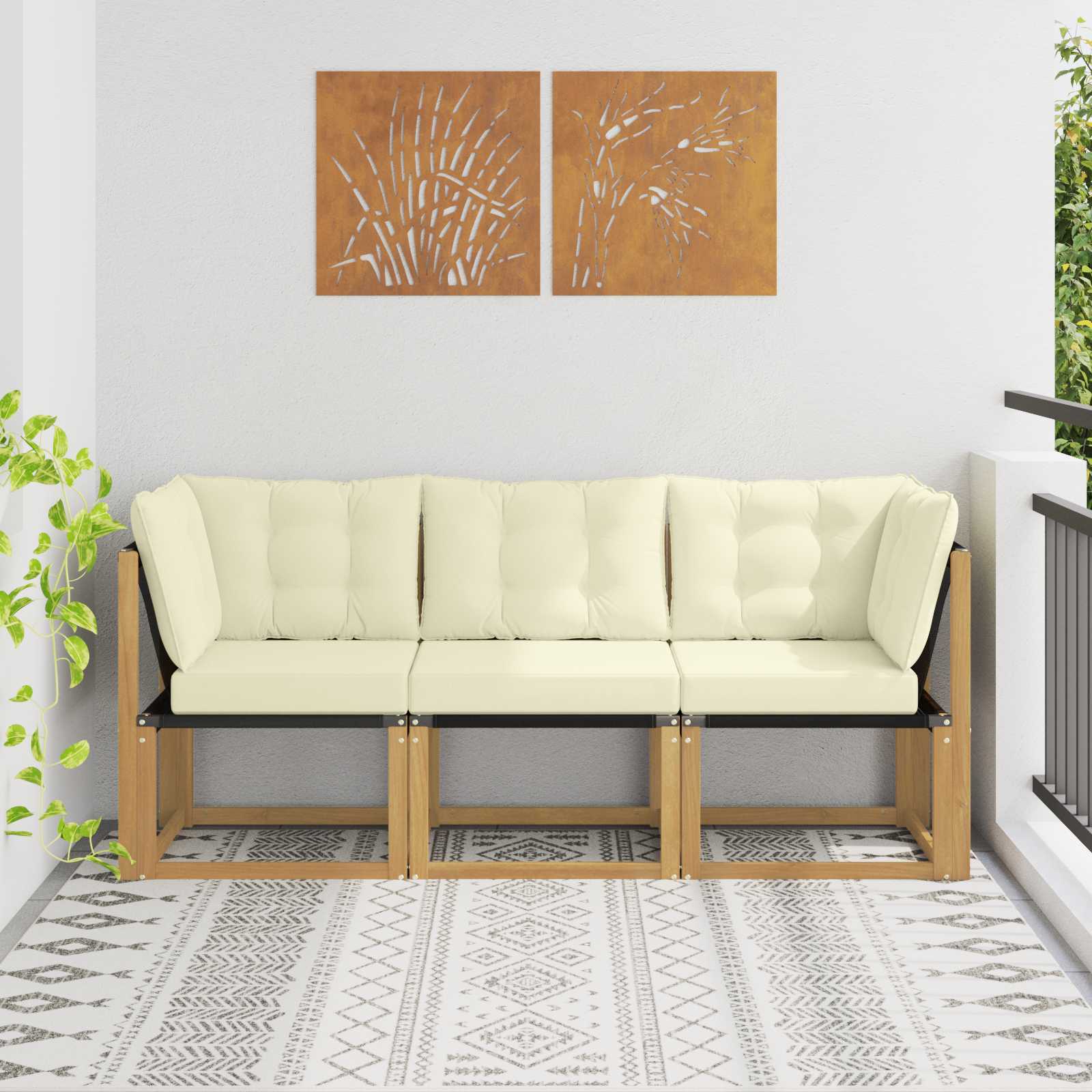 vidaXL Canapea de exterior din mijloc și colț cu pernă 3 Bucată Alb