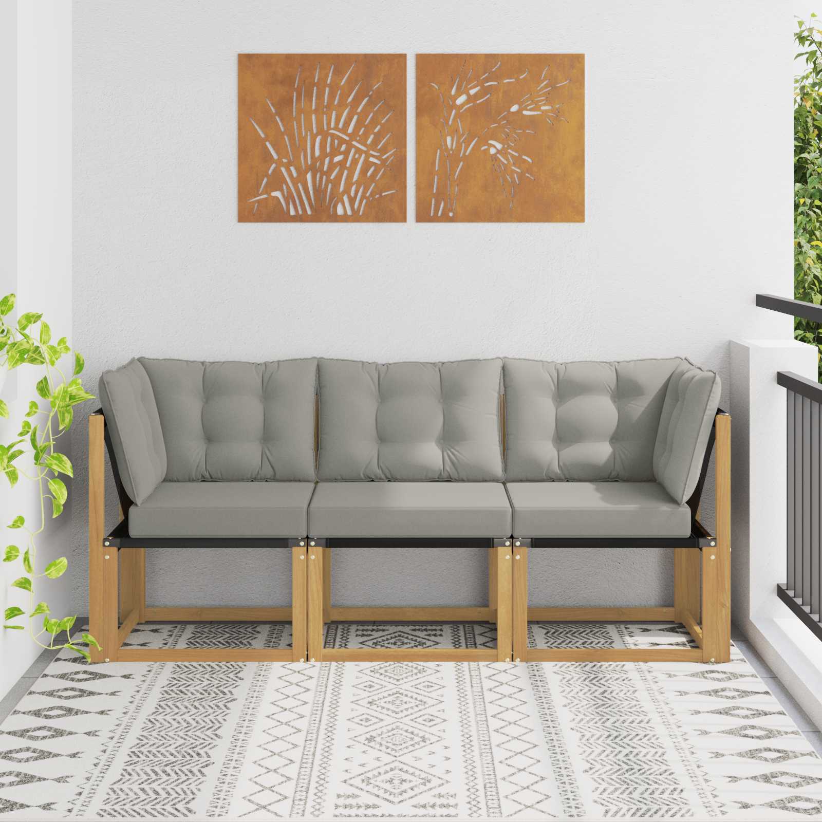 vidaXL Canapea de exterior din mijloc și colț cu pernă 3 Bucată Alb